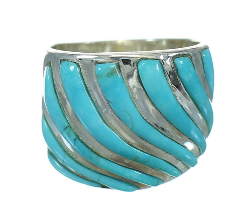Sterling Silver And Turquoise Inlay Ring Size 4-1/2 RX86333